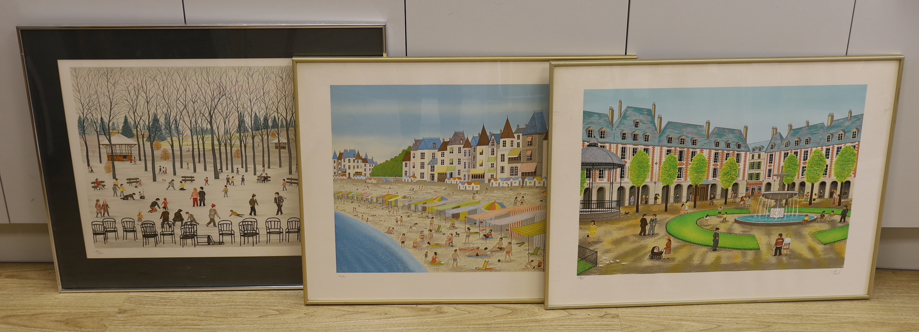 Fanch Ledan (French, b.1949), three pencil signed limited edition colour prints, one with embossed blind stamp, one titled Parc Monceau, largest 66 x 50cm